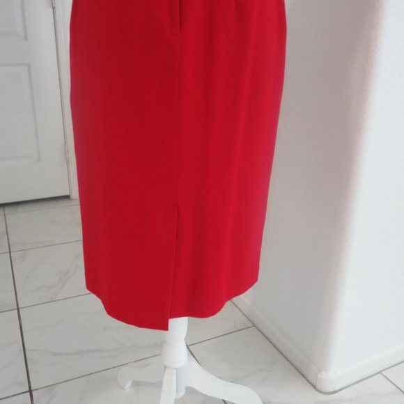 Pristine Vintage True Red 100% Wool Pencil Skirt Pockets XS / S / 0 / 2 Petite - Picture 6 of 12